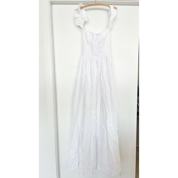 NWT Reformation Vecchio Linen Dress, White Maxi Gown Ruffles Smocked, Size 8 - Picture 1 of 14